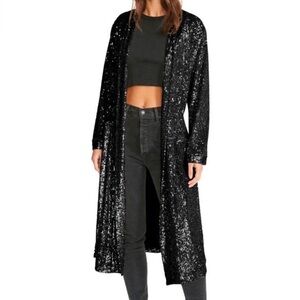 Steve Madden NWT Show Stopper Sequin Duster Jacket in Gunmetal